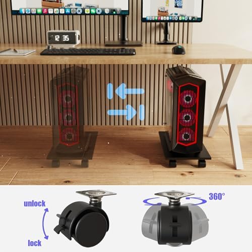 CPU Stand、Computer Tower Stand、Mobile CPU Holder with 4 Caster Wheels Fits for PC、Printer、Most Computer Tower、Office、Home、Planter Caddies、Dog Bowl Stand (Black) - Image 6