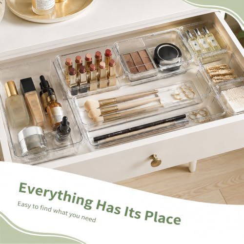 14 PCS Expandable Drawer Organizer Set, Clear Storage Bins with 6 Medium Trays, 3 Sizes for Makeup, Bathroom, Kitchen & Office - Image 6