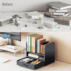 Desk File Organizer for Home, Office, School, Wooden Frame Desktop Storage Solution for Office Supplies, Documents, Papers, Folders and Stationery, Space-Saving and Stylish Document Sorter - Image 4