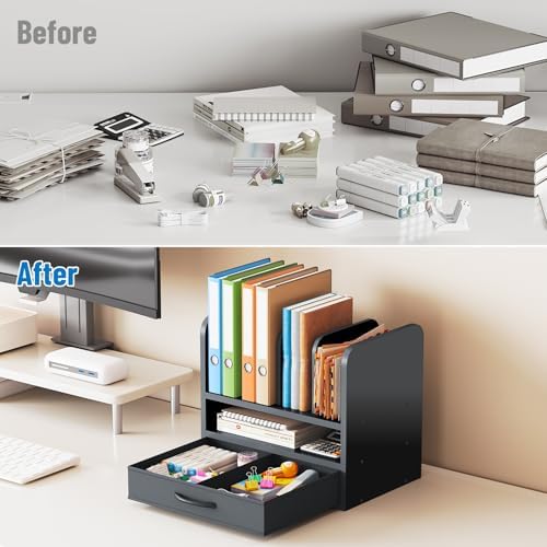 Desk File Organizer for Home, Office, School, Wooden Frame Desktop Storage Solution for Office Supplies, Documents, Papers, Folders and Stationery, Space-Saving and Stylish Document Sorter - Image 4