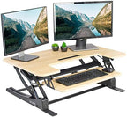VIVO 36 inch Height Adjustable Stand Up Desk Converter, V Series, Quick Sit to Stand Tabletop Dual Monitor Riser Workstation, Light Wood Top, Black Frame, DESK-V000VO by VIVO
