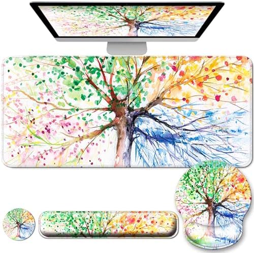 Desk Mat Set Keyboard and Mouse Pad with Wrist Rest Support by VINEBURY
