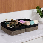 MiniArk Large Shallow Organizing Baskets 15x11x5.1 Inches - Rope Woven Storage Bins for Bathroom, Shelves, Cube Closet, Black Woven Brown 4 Packs - Image 6