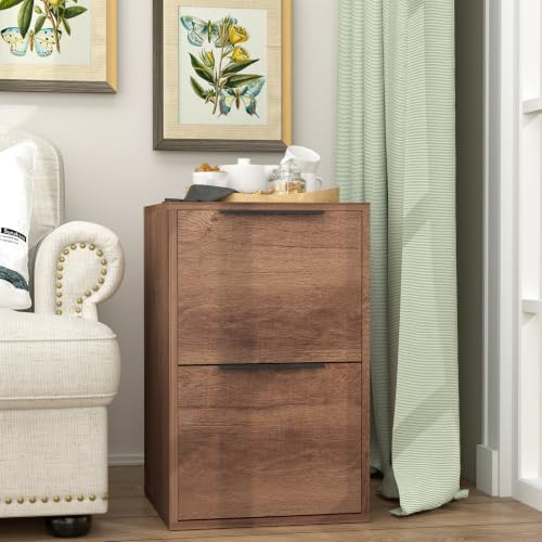 File Cabinet 2 Drawer, Wood Filing Cabinets with Hanging Bars for Letter Size, Samll Filing Cabinets for Home Office, Under Desk Storage Cabinet, Assembly Required, Brown - Image 2