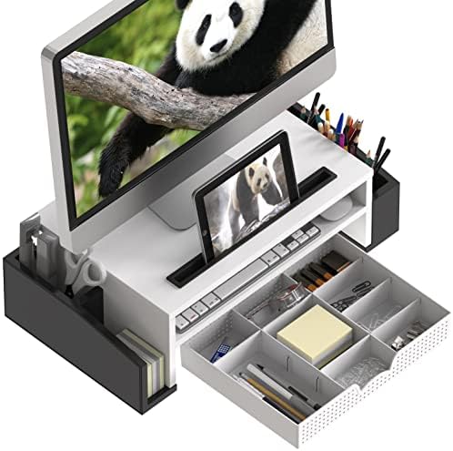 Simple Houseware Desk Monitor Stand Riser w/ Adjustable Tray, Black/White - Image 3