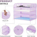 Marbrasse 2 Pack 4 Tier Paper Organizer Letter Tray - Mesh Desk File Organizer with Handle, Paper Sorter Organizer for Letter/A4 Office File Folder Holder (Purple, 12.6" x 9.1" x 10.7") - Image 4