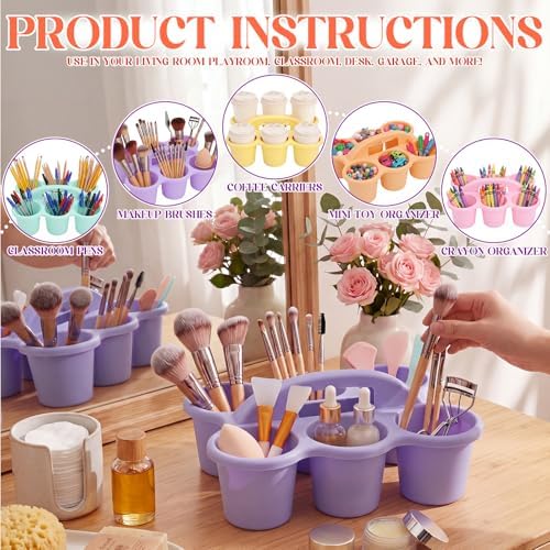 Suclain 6 Pcs Plastic Caddy Organizer with Handle Classroom, Macaron Color - Image 5