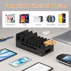 Bamboo Charging Station with 5 Port Charger HUB & 5 Cables-Black - Image 2
