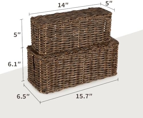 2 Pack Handwoven Cable Management Box with Lid, Decorative Cord Organizer for Power Strips, Chargers, TV Wires, Desk, Home & Office Storage, Plastic Rattan Tube - Image 2