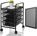 Rolling Storage Cart with Drawers 4-Tier Office Transparent Black by Shrivee