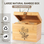Large Bamboo Greeting Card Organizer Box with 6 Removable Dividers, Real Leather Handle, 100% Handmade Solid Bamboo, Storage Box for Christmas, Valentine, & Birthday Cards, Postcards, Stationery - Image 3
