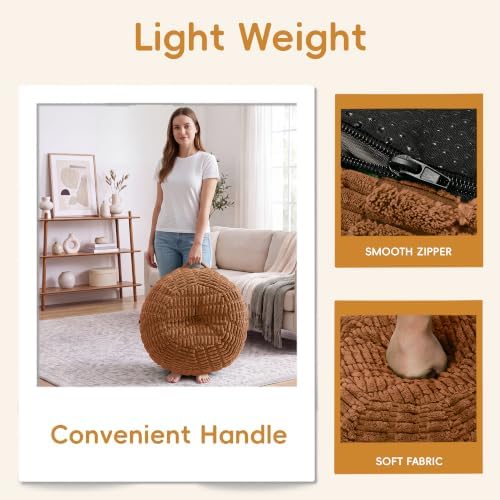 Hobestluk Stuffed Pouf Ottoman Footrest,Round Footstool,Large,Orange - Image 5