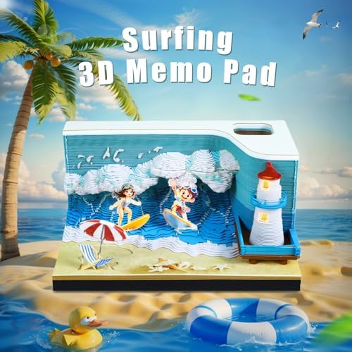 3D Memo Pad, 3D Calendar 2027, Time Piece Calendar, Tear-Off Calendars 2027, 3D Paper Carving Art Memo Pad, Art Carving Sticky Notes for Office Home Gifts Ornaments (Surfing) - Image 2