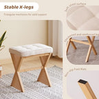 Foot Stool Small Ottoman Foot Rest Padded Foot Stool Desk for Under Office Desk Vanity Stool Bamboo Footstool Sofa Footrest Shoe Stool Small Foot Stools (Natural Legs + Beige) - Image 4