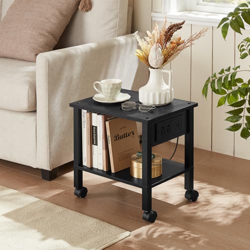 YUFAM 2 Tier Under Desk Printer Stand with Charging Station, Black - Image 5