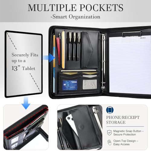 Leathario Portfolio Binder, Padfolio Organizer, 3 Ring Binder with Zipper - Image 4