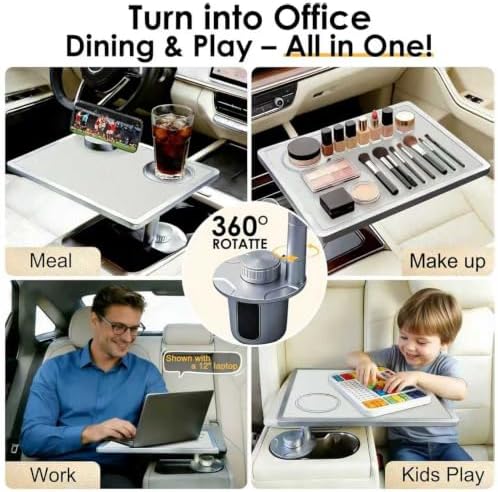 Car Desk for Laptop 360° Rotating Tesla Tray with Cup Holder Phone Stand - Image 6