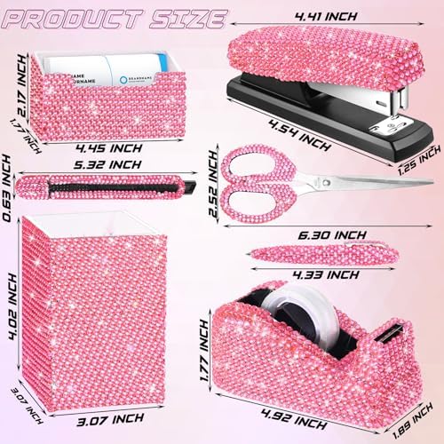 Demissle Pink 7 Pcs Bling Desk Accessories Set Office Kit for Women - Image 2