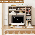 DREAMADE Desk Hutch, 37" Wooden Desktop Bookshelf with 7 Cubes, Grey Oak - Image 3
