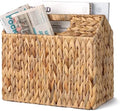 StorageWorks Hand-Woven Divided Magazine Basket, Rattan Magazine Holder, Natural Wicker Magazine Rack for Bathroom, Office, Water Hyacinth, 1 Pack by StorageWorks