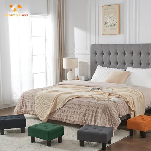 BRIAN & DANY Small Foot Stool, Velvet Foot Stools with Legs, Stable Small Footstool for Living Room, Dark Green - Image 2