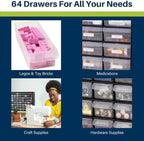 Akro-Mils 64-Drawer Plastic Storage Cabinet, 20-Inch W x 6-Inch D x 16-Inch H | Black | Model 10164 | Garage Organization - Image 5