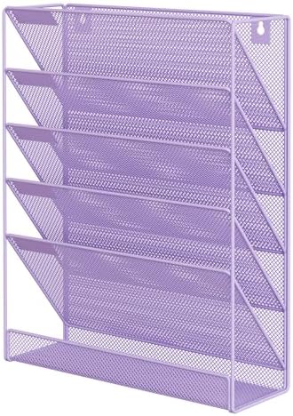 EasyPAG 5 Tier Wall File Holder, Mesh Hanging Folder Organizer with Classify Label, Versatile Desk File Holder, Vertical Wall Mounted Mail Organizer for Office Home Cubicle, Purple - Image 2