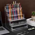 PH PandaHall 240 Holes Acrylic Pen Holder 5 Tier Clear Pen Display Stand Organizer Makeup Paint Brush Organizer Clear Pencil Marker Dispaly Holder Storage for Home Vanity Office Desk Vendor - Image 4