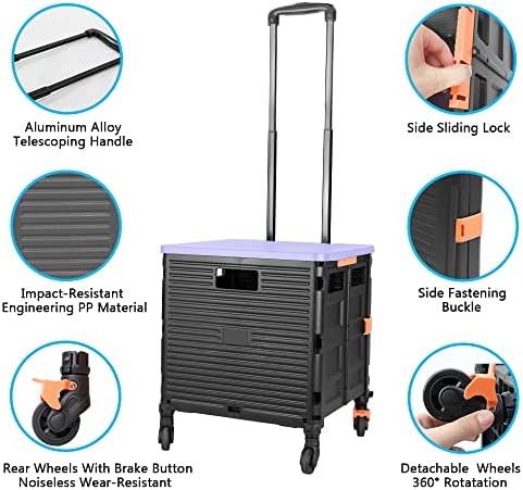 FELICON SELORSS Foldable Utility Cart Folding Portable Rolling Crate-Purple - Image 2