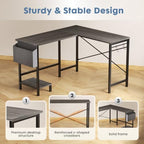 DUMOS L Shaped Computer Corner Desk with PC Stand, Grey - Image 6