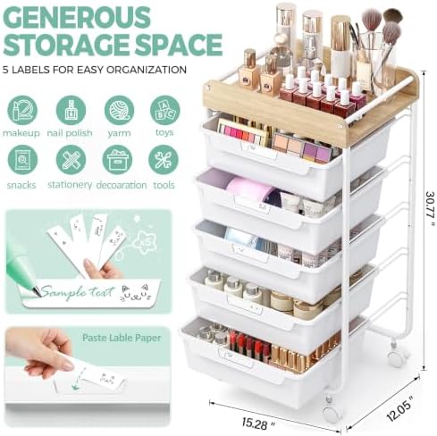 SYKIARIOL Utility Cart with Drawers,Craft Cart with 5 Drawers,White - Image 3