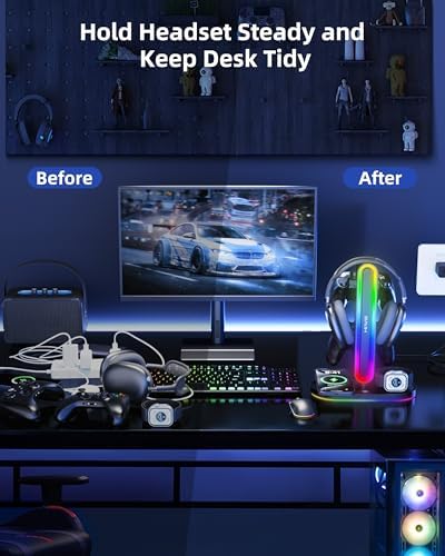 Headphone Stand, Dual Controller Holder, MagSafe Charger for iPhone/iWatch - Image 2