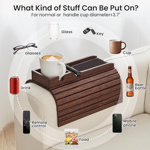 GEHE Couch Cup Holder, Anti Falling Sofa Arm Tray, Natural Bamboo Sofa Cup Holder More Safe for Your Family, Portable Couch Arm Tray Armrest Table for Remote, Snacks, Drinks - Image 6