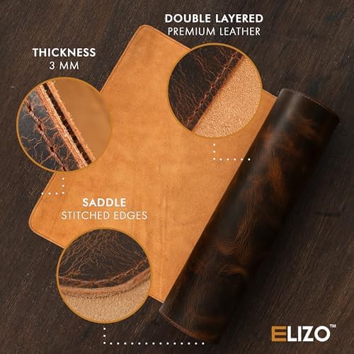 ELIZO Leather Desk Pad Real Leather Desk Mat Desk Cover Desk Blotter Desk Protector Large Computer Mat for Keyboard Gaming Mouse Pad (2-Layer 3mm) Table Laptop Mat Office Desktop Accessories - Image 3