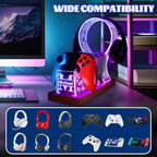 YuanDian Gamer Gifts for Teenage Boy, Desk Gaming Headset and Controller Stand with Blue Pink LED Night Light, Acrylic Wooden Controller Holder with PCB Pattern, Desk Decor Gift (Customized) - Image 3