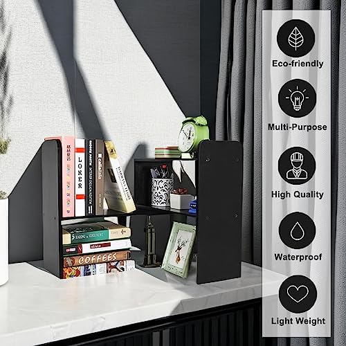 PAG-Mass Desktop Bookshelf Freestanding Wooden Countertop Bookcase Accessories Organizer Display Rack Dorm Desk Storage Shelf - Image 5
