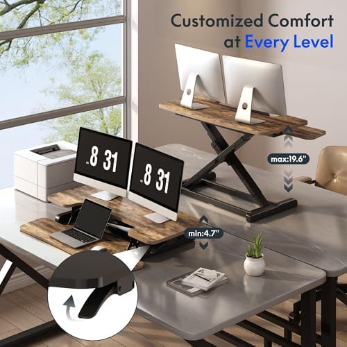 FLEXISPOT Standing Desk Converter 40" Wide Desk Riser for Multi-Device, Large Desktop Sit Stand Workstation for Dual Monitors, Ergonomic Height Adjustable Stand Up Desk Riser, Rustic Brown - Image 5