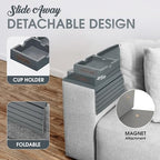 Bamboo Couch Cup Holder, 2 Cork Coasters, Anti-Slip Foldable Couch Arm Tray - Image 2