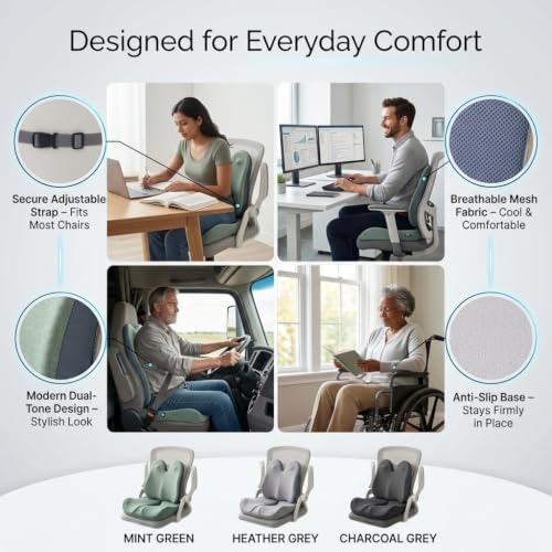 Seat Cushion Lumbar Support Pillow Set with Adjustable Strap - Image 4