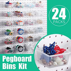 Unittype 24 Set Clear Pegboard Bins Baskets with Hooks Sticker Label Pen - Image 2
