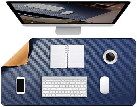 Non-Slip Cork Desk Mat Large Leather Office Mouse Pad, Double-Sided Waterproof Desk Writing Pad and Table Protector for Home(Blue,140x60cm) by Unknown
