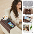 GEHE Couch Cup Holder, Anti Falling Sofa Arm Tray, Natural Bamboo Sofa Cup Holder More Safe for Your Family, Portable Couch Arm Tray Armrest Table for Remote, Snacks, Drinks - Image 4