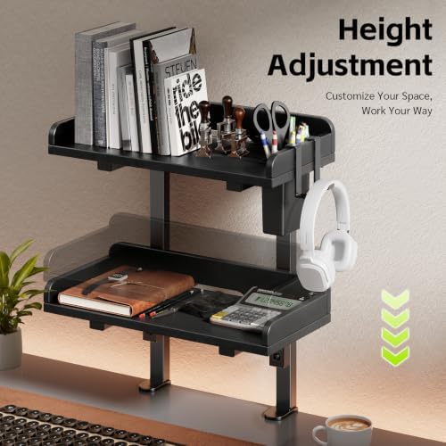 2-Tier Clamp on Wood Desktop Shelf, Adjustable Height Office Desk Organizer - Image 3