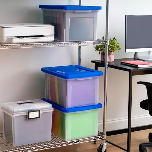 IRIS USA 3-Pack 35 Qt. Letter/Legal File Box with Lid, Clear/Blue - Image 3