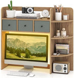 Tangkula Desktop Bookshelf with LED Lights, Dorm Desk Hutch, Natural by TANGKULA
