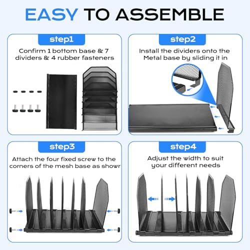 Adjustable File Organizer for Desk, 6 Sections Vertical File Folder Holders - Image 5