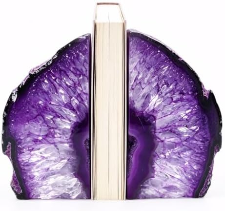 Decorative Agate Bookends 2-3 lbs Dyed Purple Natural Crystal Geode Book Ends for Home Decor Housewarming Gift 1 Pair by XMHOME