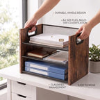 Desk Organizer - 3 Tier Wood & Metal Mesh Desktop Organizer for Office, Home, School, Workspace, Office Desk Organzier for Papers, Mail, Notebooks, Stationery - Image 2