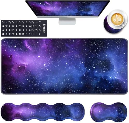 Keyboard Wrist Rest and Mouse Pad with Wrist Support Set Ergonomic Coaster,Memory Foam,Easy Typing Pain Relief,Large XL Desk Mat 31.5"x 11.8",Galaxy Design by CICPLKSE