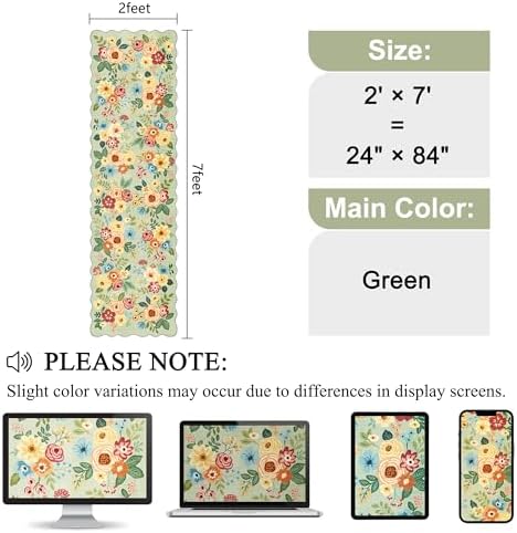 DUKINO 2x7 Runner Rug for Hallway, Floral Washable Rug for Kitchen, Green - Image 2